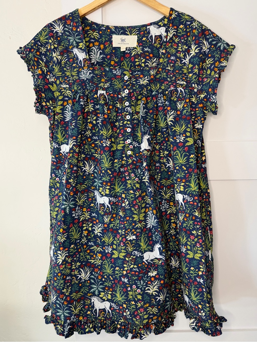 Printfresh Unicorn Pintuck Organic Cotton Floral Pajama Dress - Picture 3 of 11